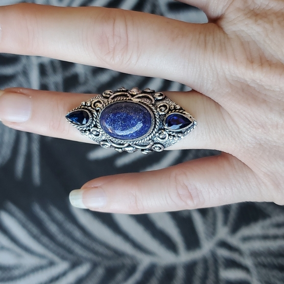 New Lapis Lazuli & Blue Topaz 925 Silver Statement Ring. - Picture 11 of 15